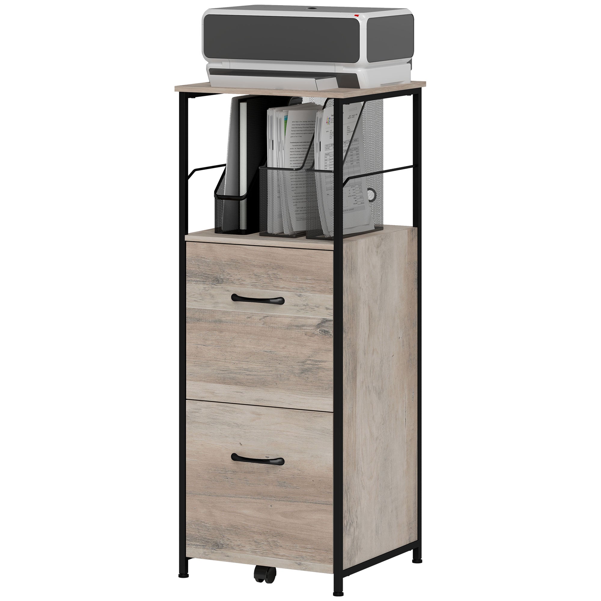 Vertical File Cabinet - 2 Drawers Distressed Grey-Office Products > Office Furniture > Office Cabinets & Cupboards-DECOROLALA