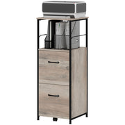 Vertical Filing Cabinet, Tall File Cabinet with 2 Drawers, Hanging Bars for Letter and A4 Size, Distressed Grey-Office Products > Office Furniture > Office Cabinets & Cupboards-DECOROLALA