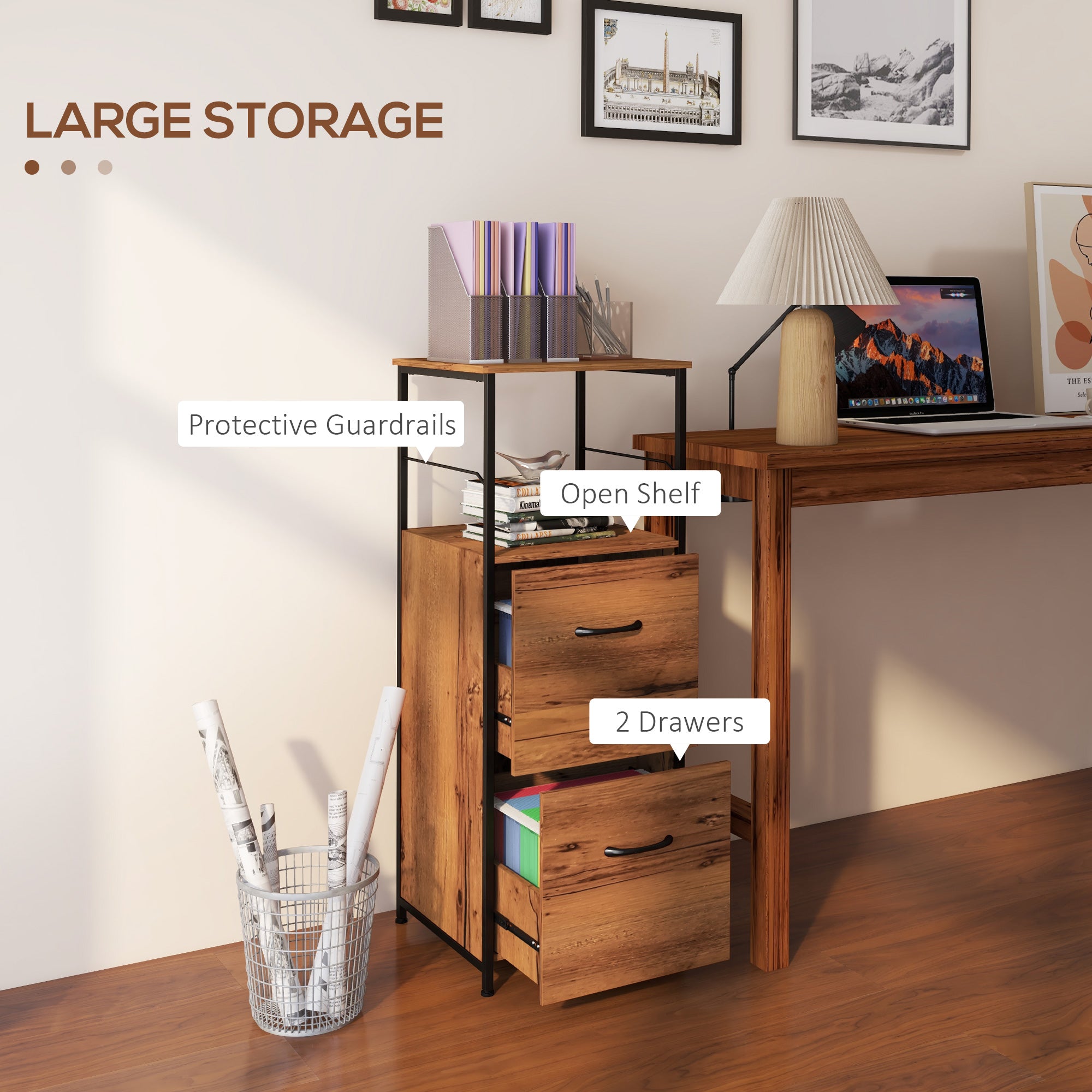 Vertical Filing Cabinet, Tall File Cabinet with 2 Drawers, Hanging Bars for Letter and A4 Size, Rustic Brown-Office Products > Office Furniture > Office Cabinets & Cupboards-DECOROLALA