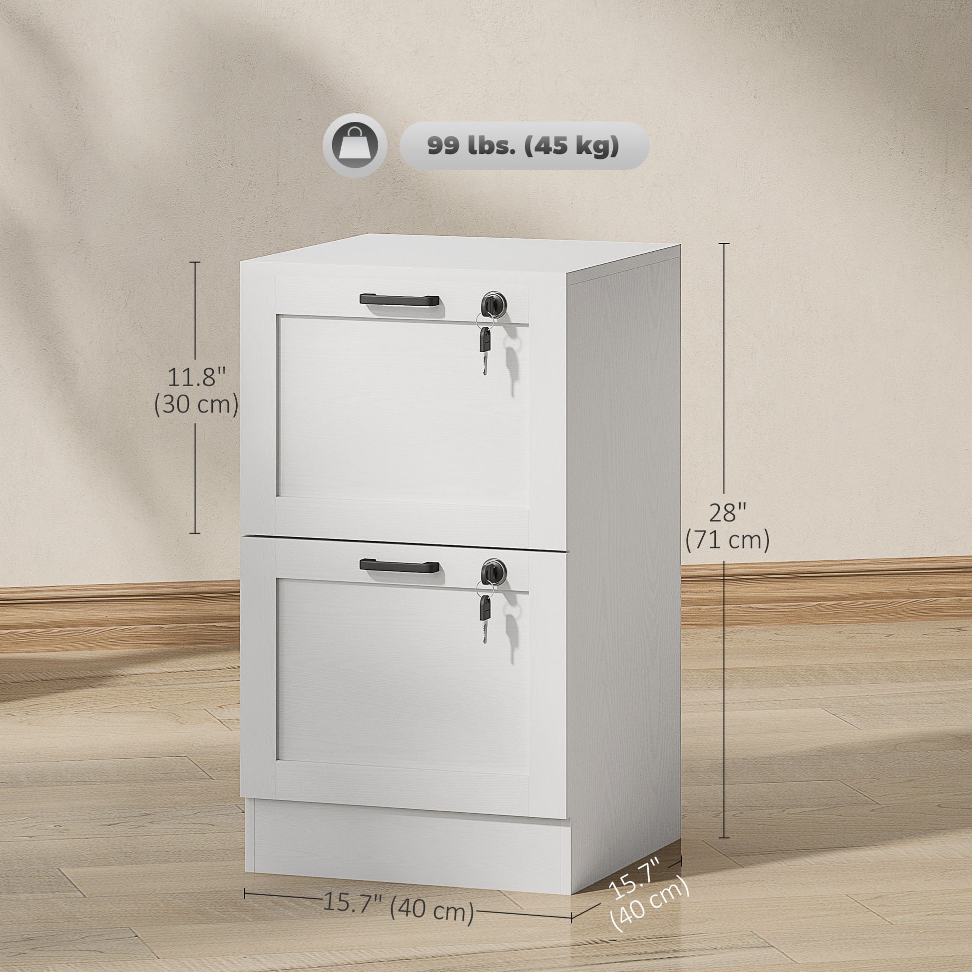 Vertical Filing Cabinet with 2 Drawers, Lock, File Cabinet for Home Office, A4 and Letter Size Files, White-Office Products > Office Furniture > Office Cabinets & Cupboards-DECOROLALA