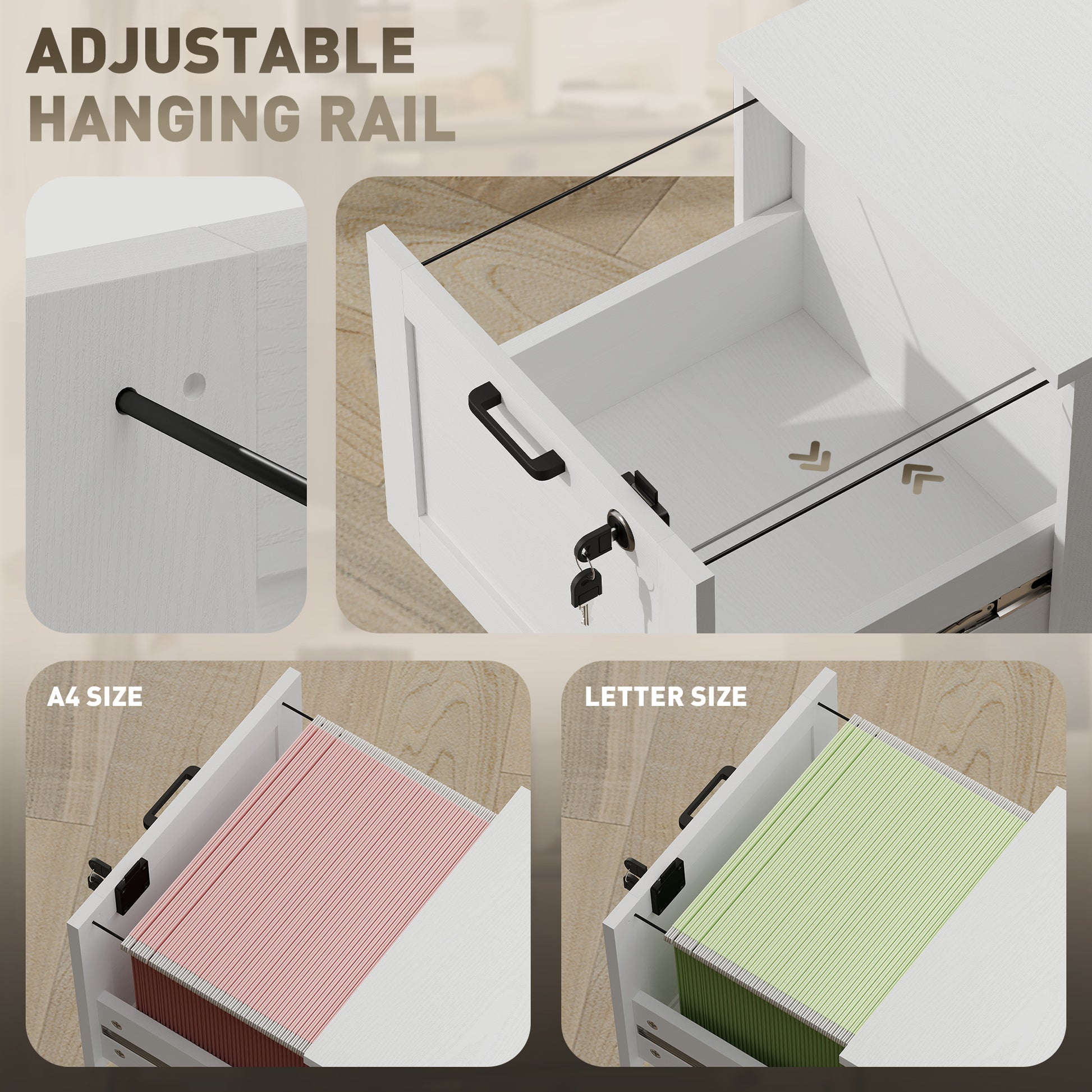 Vertical Filing Cabinet with 2 Drawers, Lock, File Cabinet for Home Office, A4 and Letter Size Files, White-Office Products > Office Furniture > Office Cabinets & Cupboards-DECOROLALA
