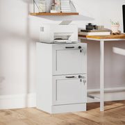 Vertical Filing Cabinet with 2 Drawers, Lock, File Cabinet for Home Office, A4 and Letter Size Files, White-Office Storage Cabinets-DECOROLALA