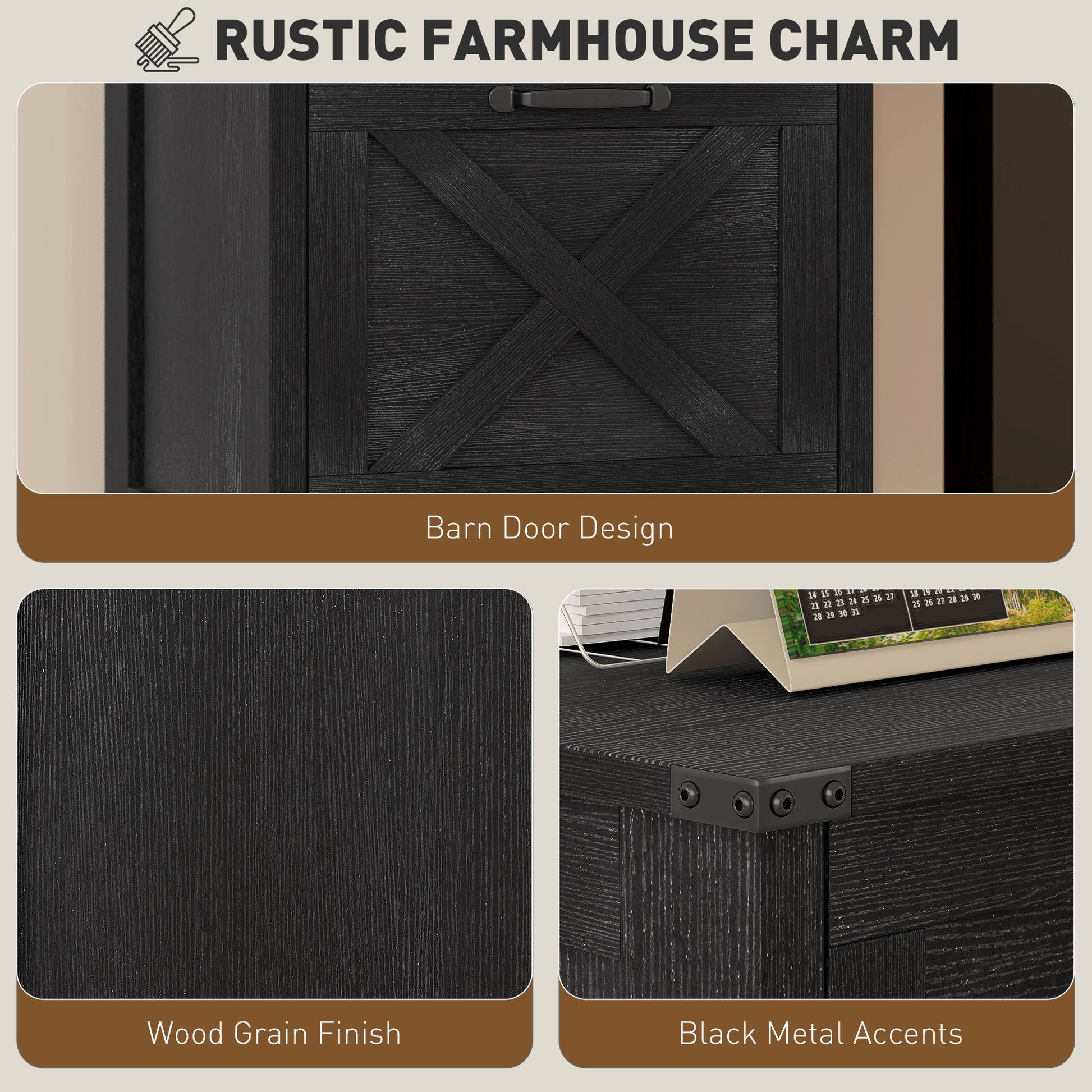 Vertical Filing Cabinet with 2 Drawers, Rustic Farmhouse Office Storage Cabinet for A4, Letter Size, Distressed Black-Office Products > Office Furniture > Office Cabinets & Cupboards-DECOROLALA