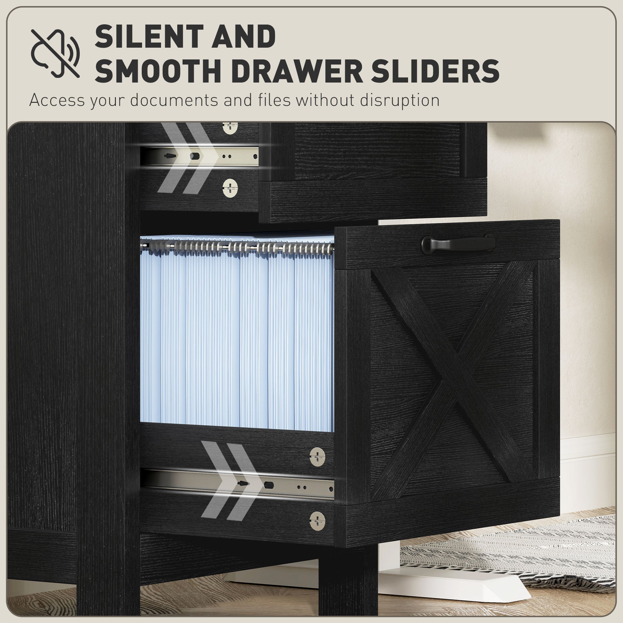 Vertical Filing Cabinet with 2 Drawers, Rustic Farmhouse Office Storage Cabinet for A4, Letter Size, Distressed Black-Office Products > Office Furniture > Office Cabinets & Cupboards-DECOROLALA