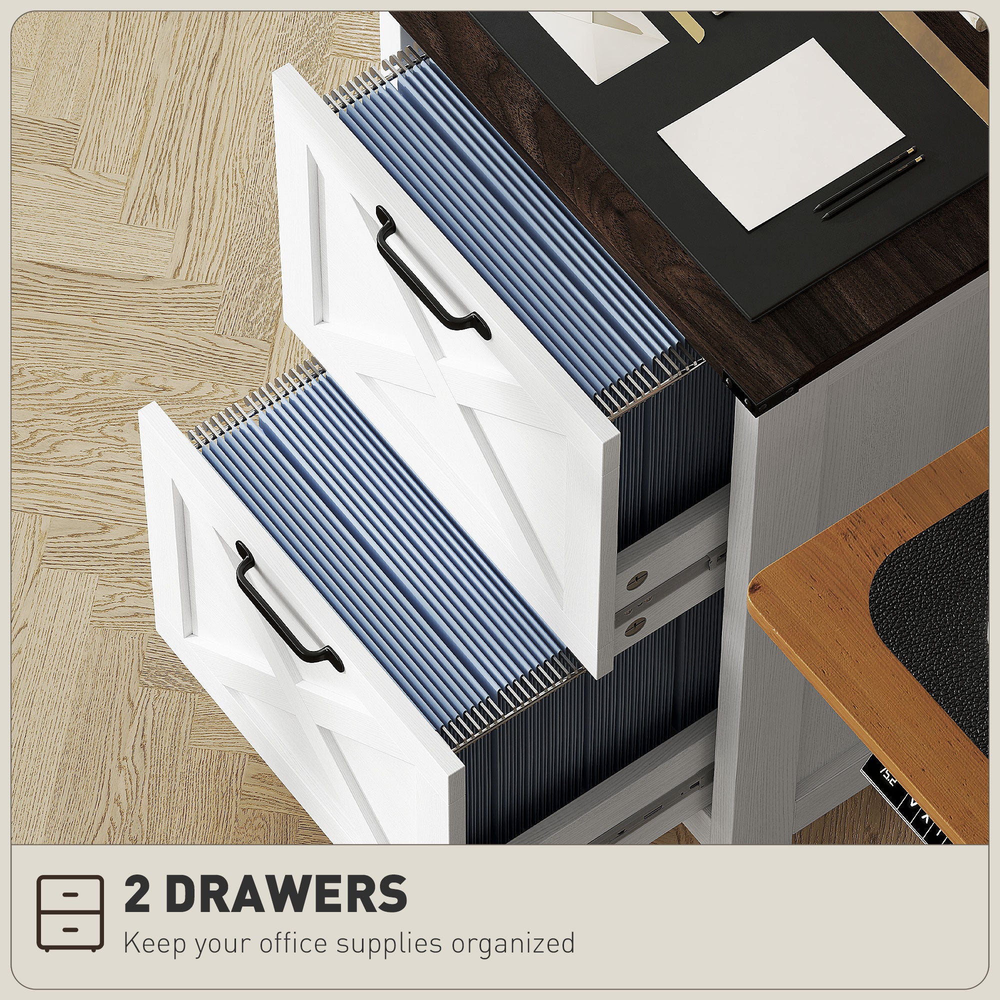 Vertical Filing Cabinet with 2 Drawers, Rustic Farmhouse Office Storage Cabinet for A4, Letter Size, Distressed White-Office Products > Office Furniture > Office Cabinets & Cupboards-DECOROLALA