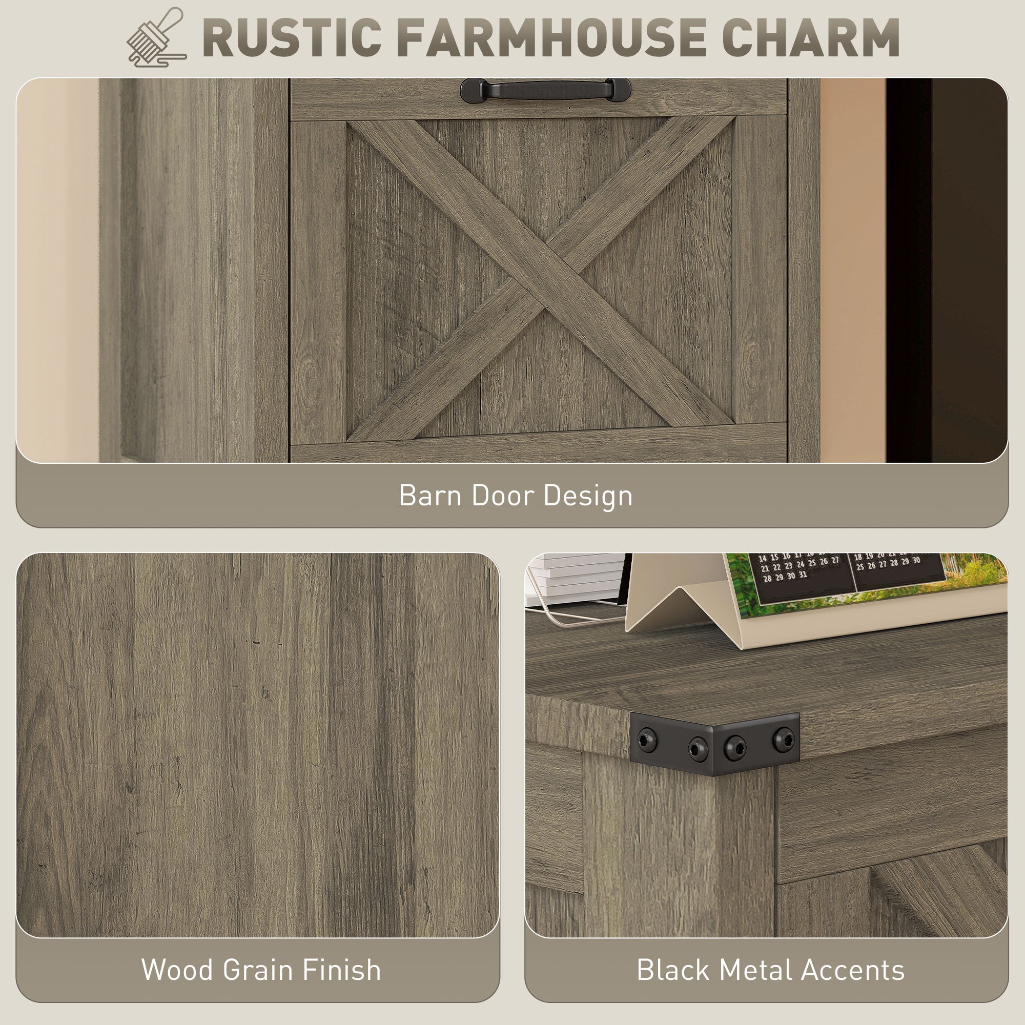 Vertical Filing Cabinet with 2 Drawers, Rustic Farmhouse Office Storage Cabinet for A4, Letter Size, Grey Wash-Office Products > Office Furniture > Office Cabinets & Cupboards-DECOROLALA