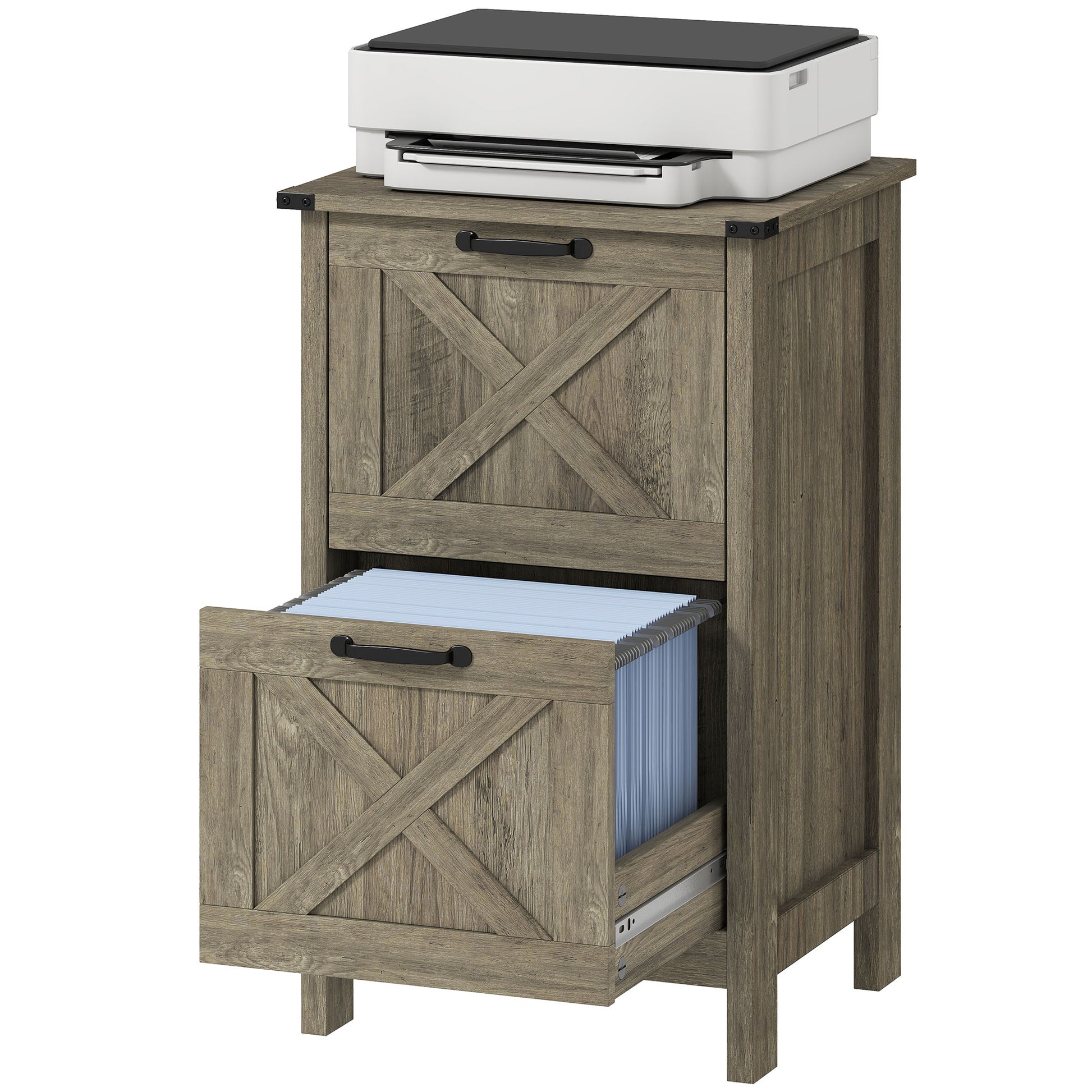 Vertical Filing Cabinet with 2 Drawers, Rustic Farmhouse Office Storage Cabinet for A4, Letter Size, Grey Wash-Office Products > Office Furniture > Office Cabinets & Cupboards-DECOROLALA