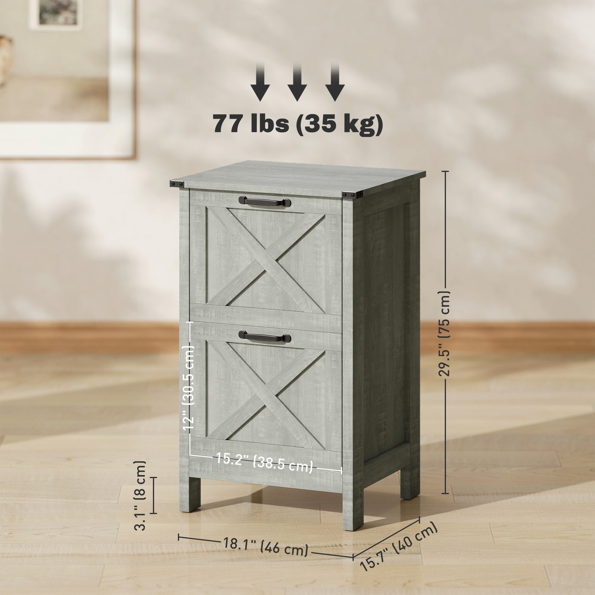 Vertical Filing Cabinet with 2 Drawers, Rustic Farmhouse Office Storage Cabinet for A4, Letter Size, Stone Grey-Office Products > Office Furniture > Office Cabinets & Cupboards-DECOROLALA