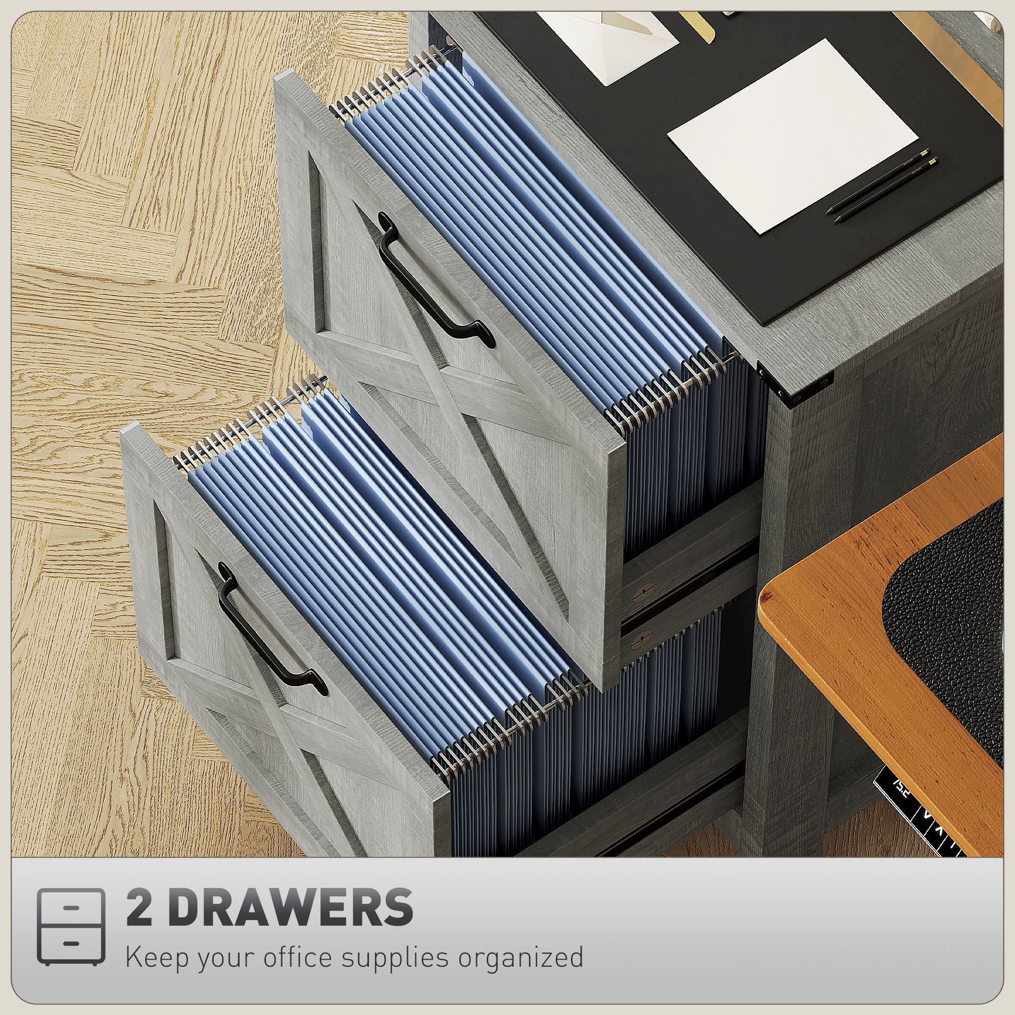 Vertical Filing Cabinet with 2 Drawers, Rustic Farmhouse Office Storage Cabinet for A4, Letter Size, Stone Grey-Office Products > Office Furniture > Office Cabinets & Cupboards-DECOROLALA