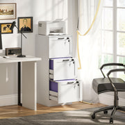 Vertical Filing Cabinet with 3 Drawers, Lock, File Cabinet for Home Office, A4 and Letter Size Files, White-Office Storage Cabinets-DECOROLALA