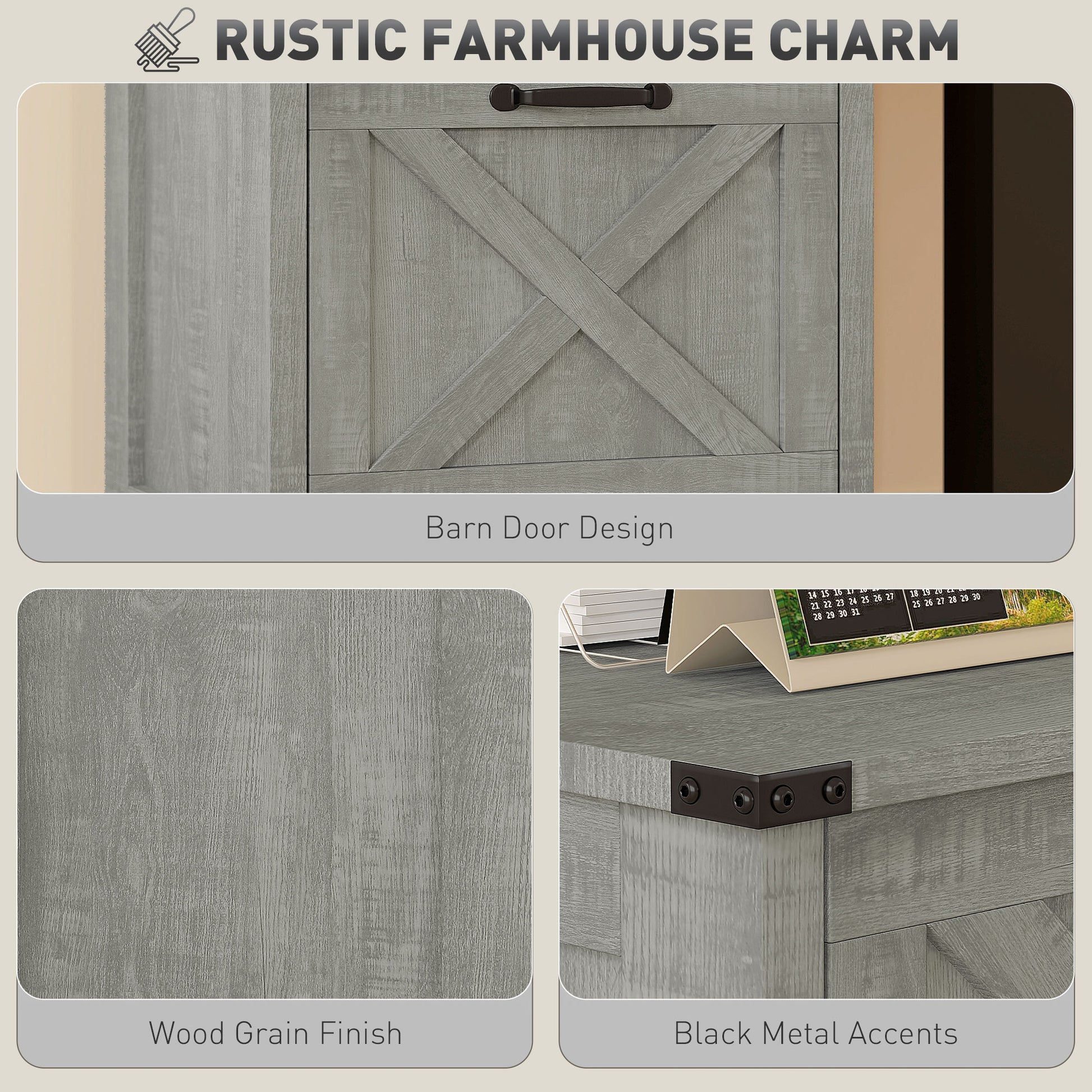 Vertical Filing Cabinet with 3 Drawers, Rustic Farmhouse Office Storage Cabinet for A4, Letter Size, Stone Grey-Office Products > Office Furniture > Office Cabinets & Cupboards-DECOROLALA