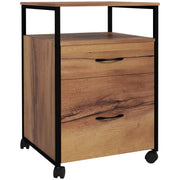 Vertical Filing Cabinet with Wheels, 26.2" Tall File Cabinet with 2 Drawers, Open Shelf, Hanging Bars for Letter and A4, Industrial Home Office Printer Stand, Rustic Brown-Office Products > Office Furniture > Office Cabinets & Cupboards-DECOROLALA