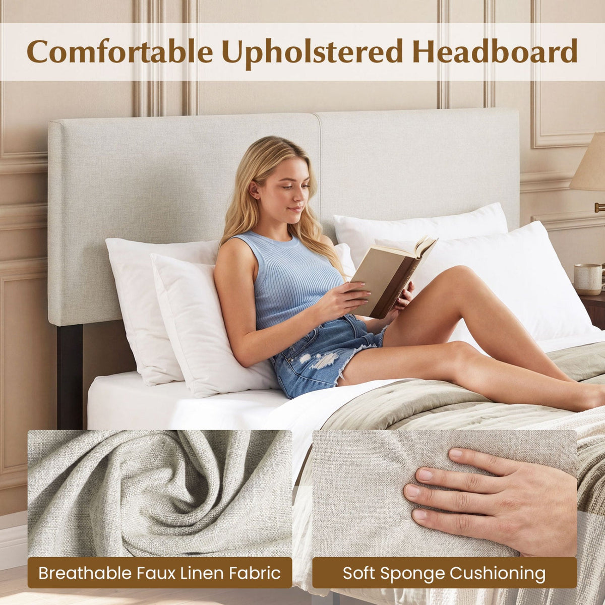 Vertical Quilted Linen Upholstered Headboard - Queen/Full Size-Headboards-DECOROLALA
