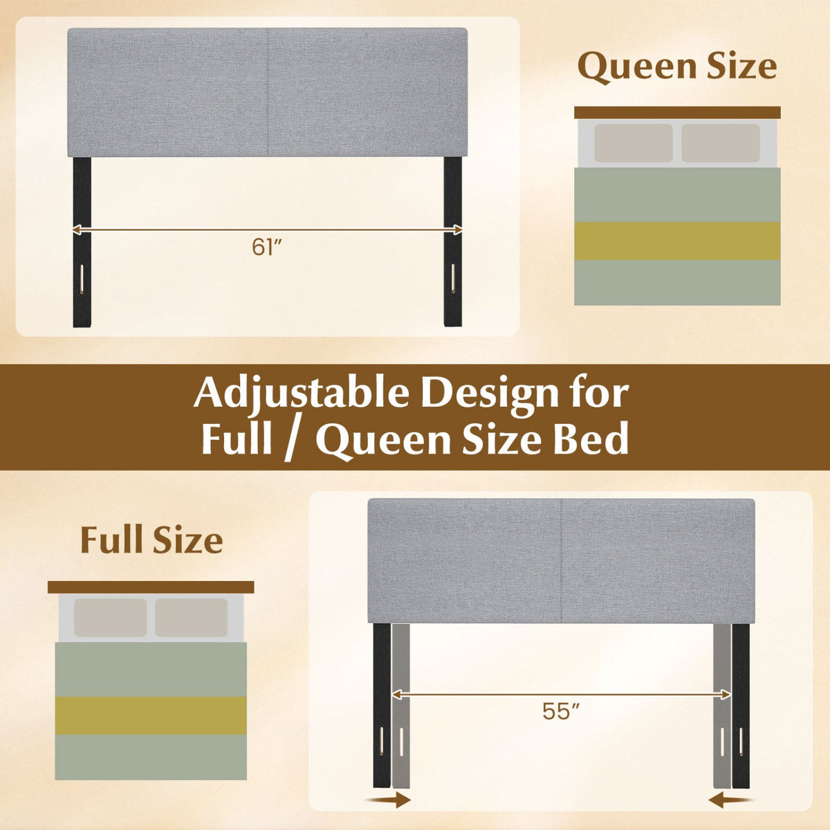 Vertical Quilted Linen Upholstered Headboard - Queen/Full Size-Headboards-DECOROLALA