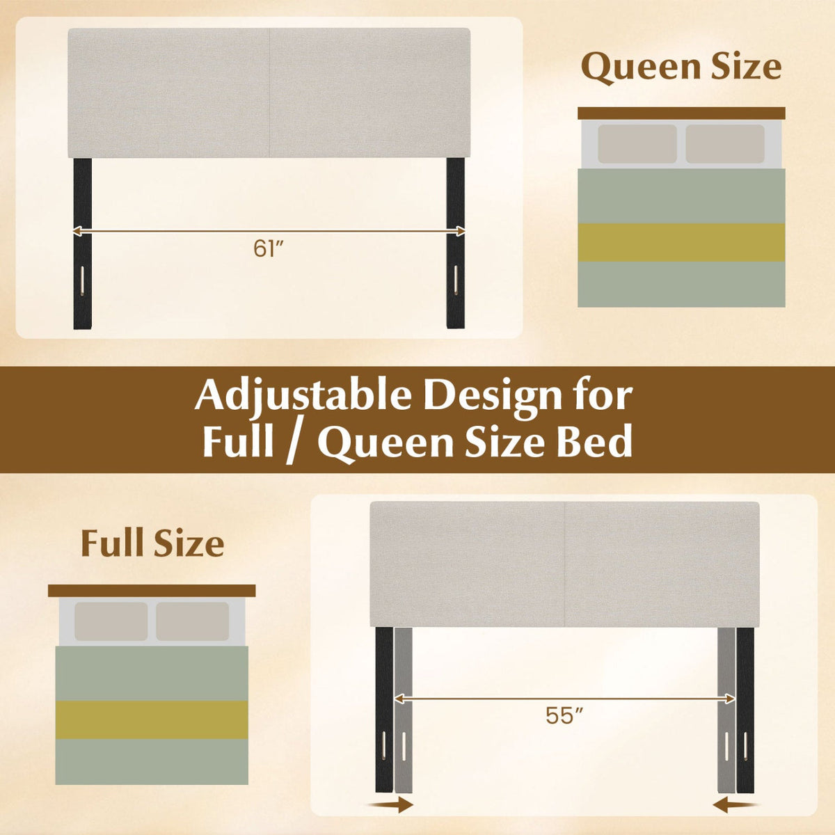 Vertical Quilted Linen Upholstered Headboard - Queen/Full Size-Headboards-DECOROLALA