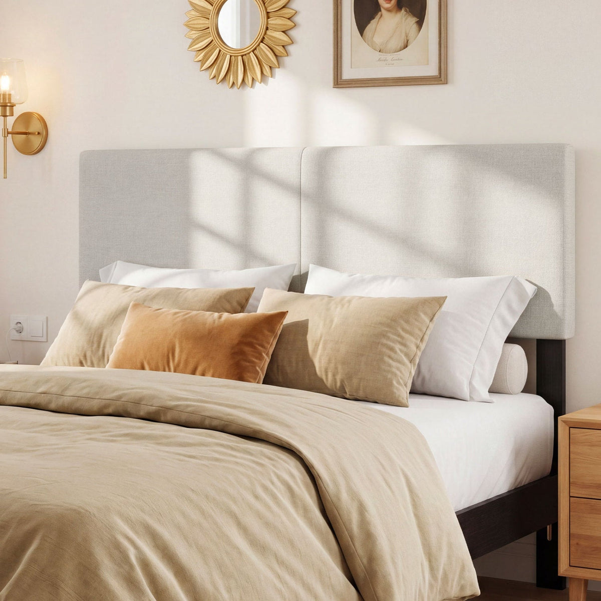 Vertical Quilted Linen Upholstered Headboard - Queen/Full Size-Headboards-DECOROLALA
