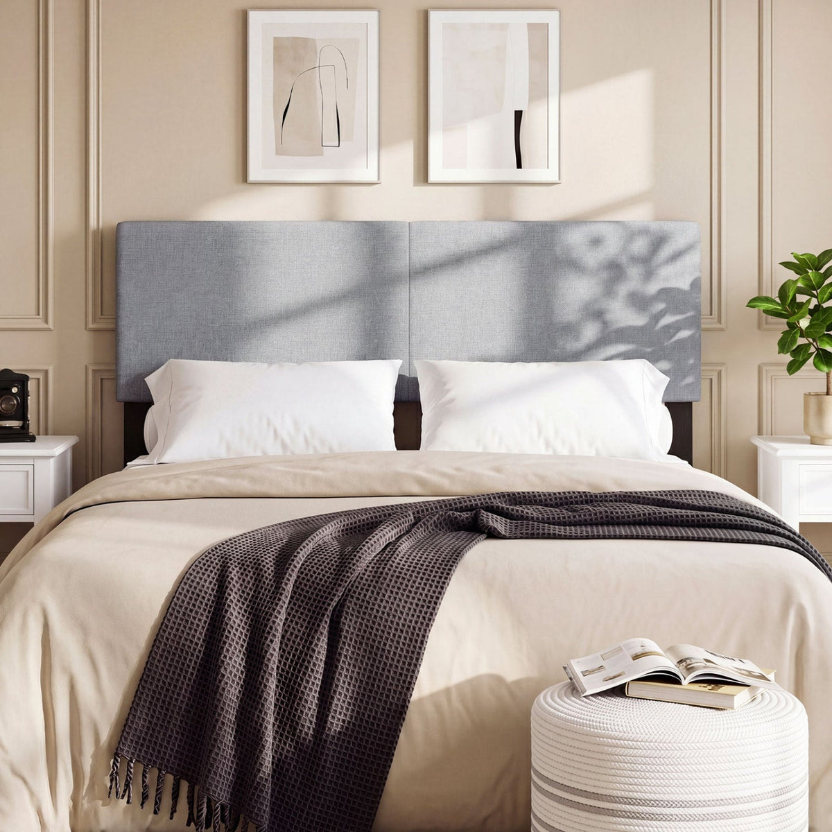 Vertical Quilted Linen Upholstered Headboard - Queen/Full Size-Headboards-DECOROLALA