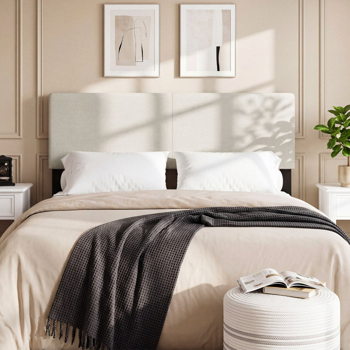 Vertical Quilted Linen Upholstered Headboard - Queen/Full Size-Headboards-DECOROLALA