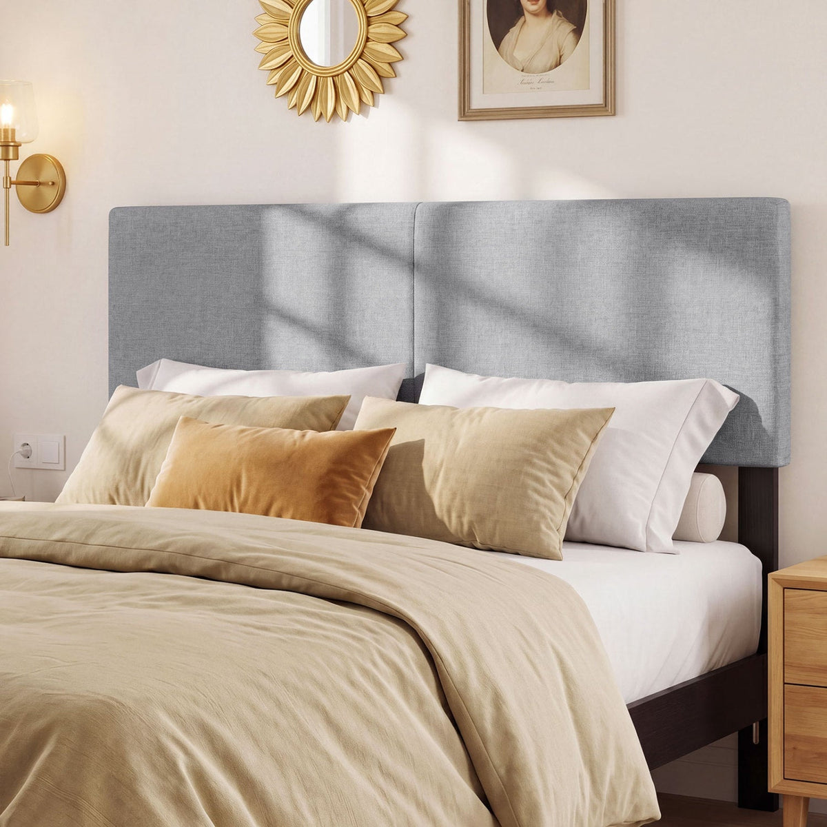 Vertical Quilted Linen Upholstered Headboard - Queen/Full Size-Headboards-DECOROLALA