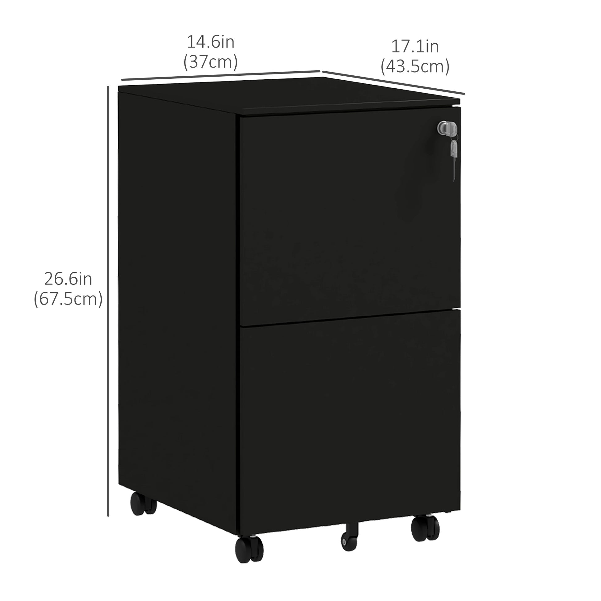 Vertical Steel Filing Cabinet on Wheels, 2-Drawer Lockable File Cabinet with Adjustable Hanging Bar for A4, Legal and Letter Size, Black-Office Products > Office Furniture > Office Cabinets & Cupboards-DECOROLALA