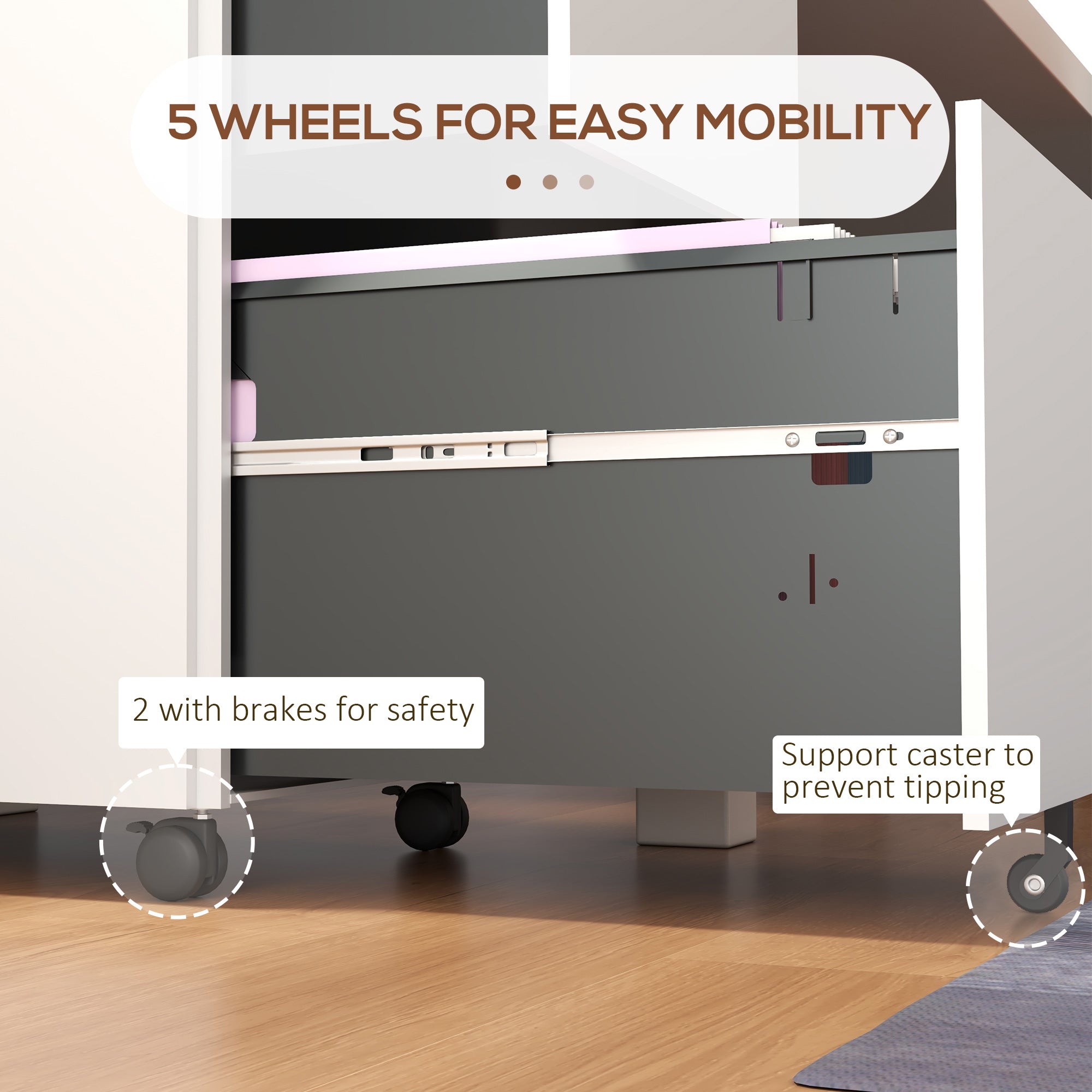 Vertical Steel Filing Cabinet on Wheels, 2-Drawer Lockable File Cabinet with Adjustable Hanging Bar for A4, Legal and Letter Size, White-Office Products > Office Furniture > Office Cabinets & Cupboards-DECOROLALA