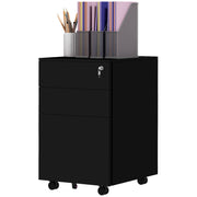 Vertical Steel Filing Cabinet on Wheels, 3-Drawer Lockable File Cabinet with Adjustable Hanging Bar for A4, Legal and Letter Size, for Home Office, Black-Office Products > Office Furniture > Office Cabinets & Cupboards-DECOROLALA
