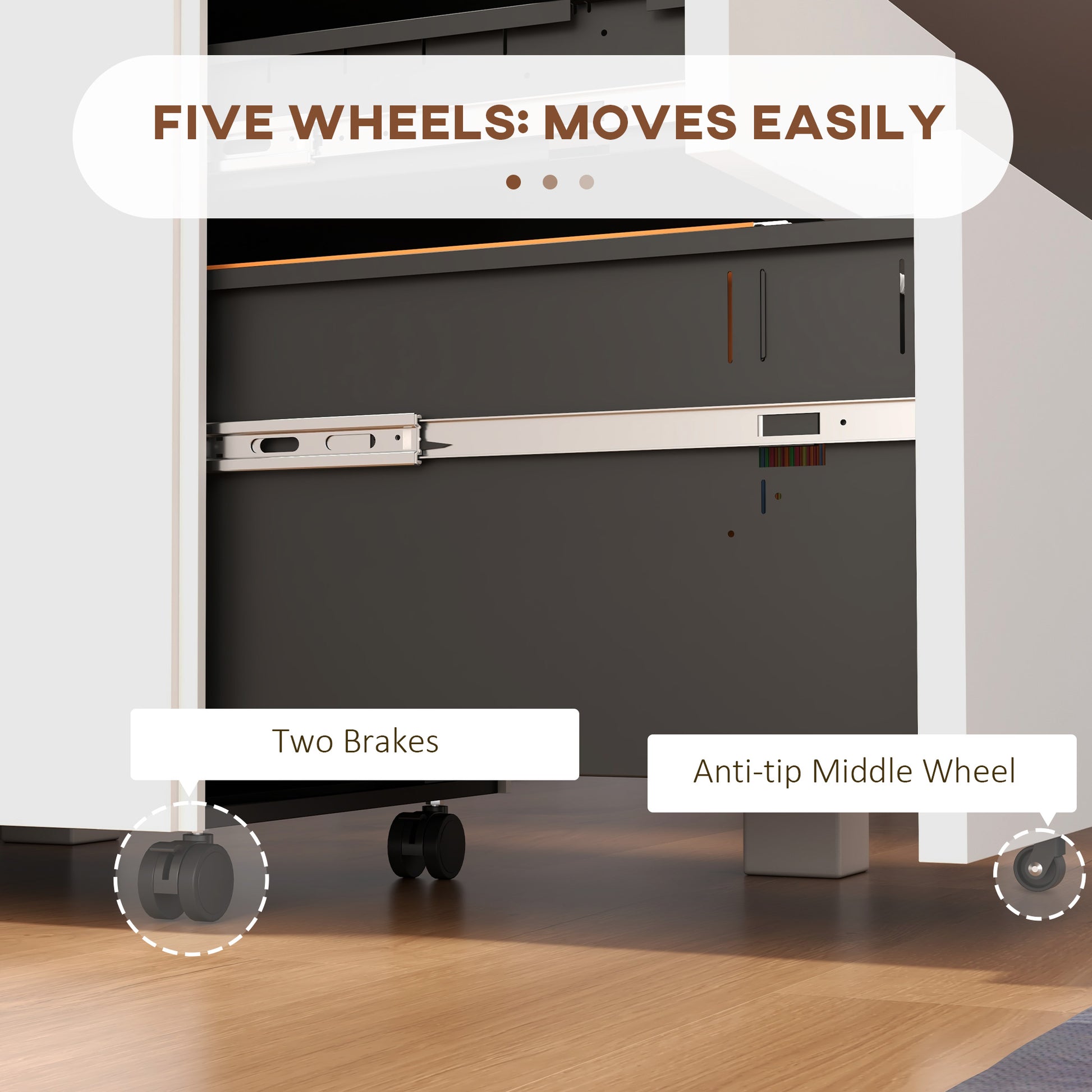 Vertical Steel Filing Cabinet on Wheels, 3-Drawer Lockable File Cabinet with Adjustable Hanging Bar for A4, Legal and Letter Size, for Home Office, White-Office Products > Office Furniture > Office Cabinets & Cupboards-DECOROLALA