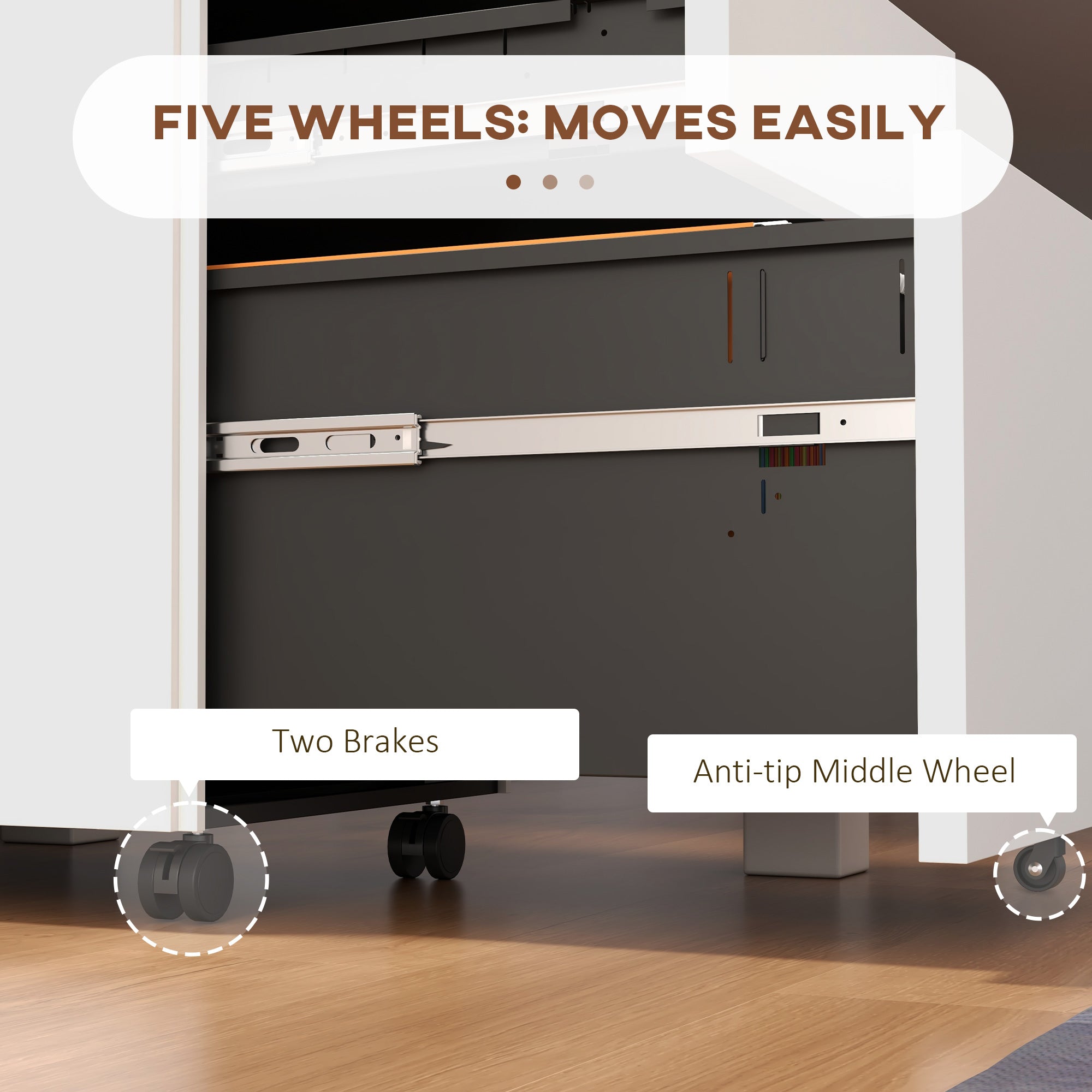 Vertical Steel Filing Cabinet on Wheels, 3-Drawer Lockable File Cabinet with Adjustable Hanging Bar for A4, Legal and Letter Size, for Home Office, White-Office Products > Office Furniture > Office Cabinets & Cupboards-DECOROLALA