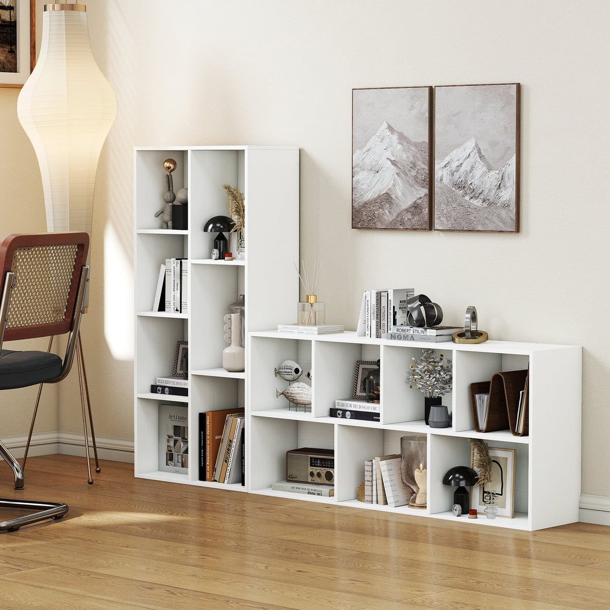Vertical or Horizontal Freestanding Bookshelf with 7 Compartments-White-Bookcases-DECOROLALA