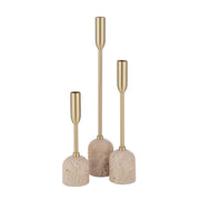 Vesta Indoor Iron Set Of 3 Tapered Candle Holder, Satin Brass-Candle Holders-DECOROLALA