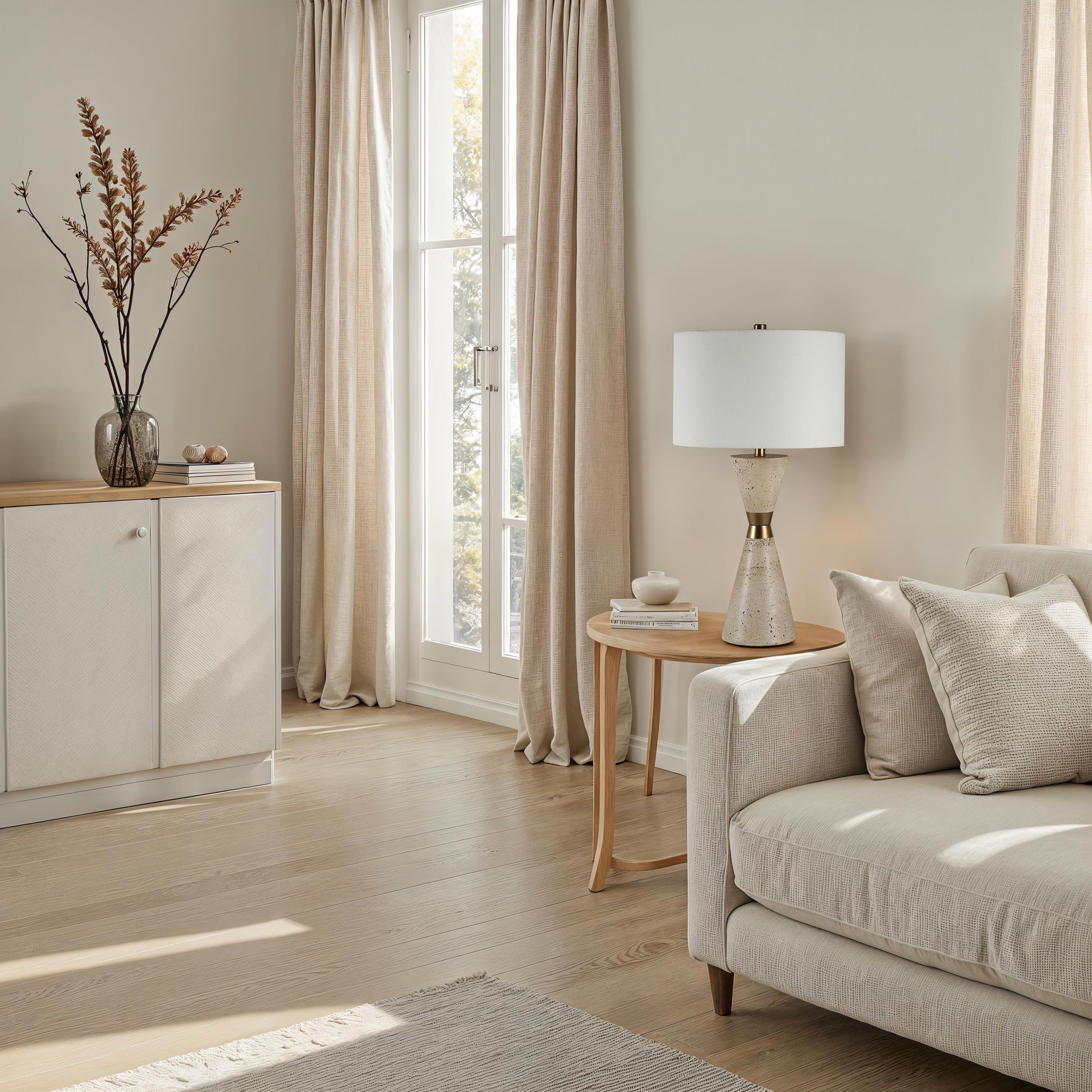 Veza 28.75" Height Table Lamps, Faux Beige Travertine-Table Lamp-DECOROLALA