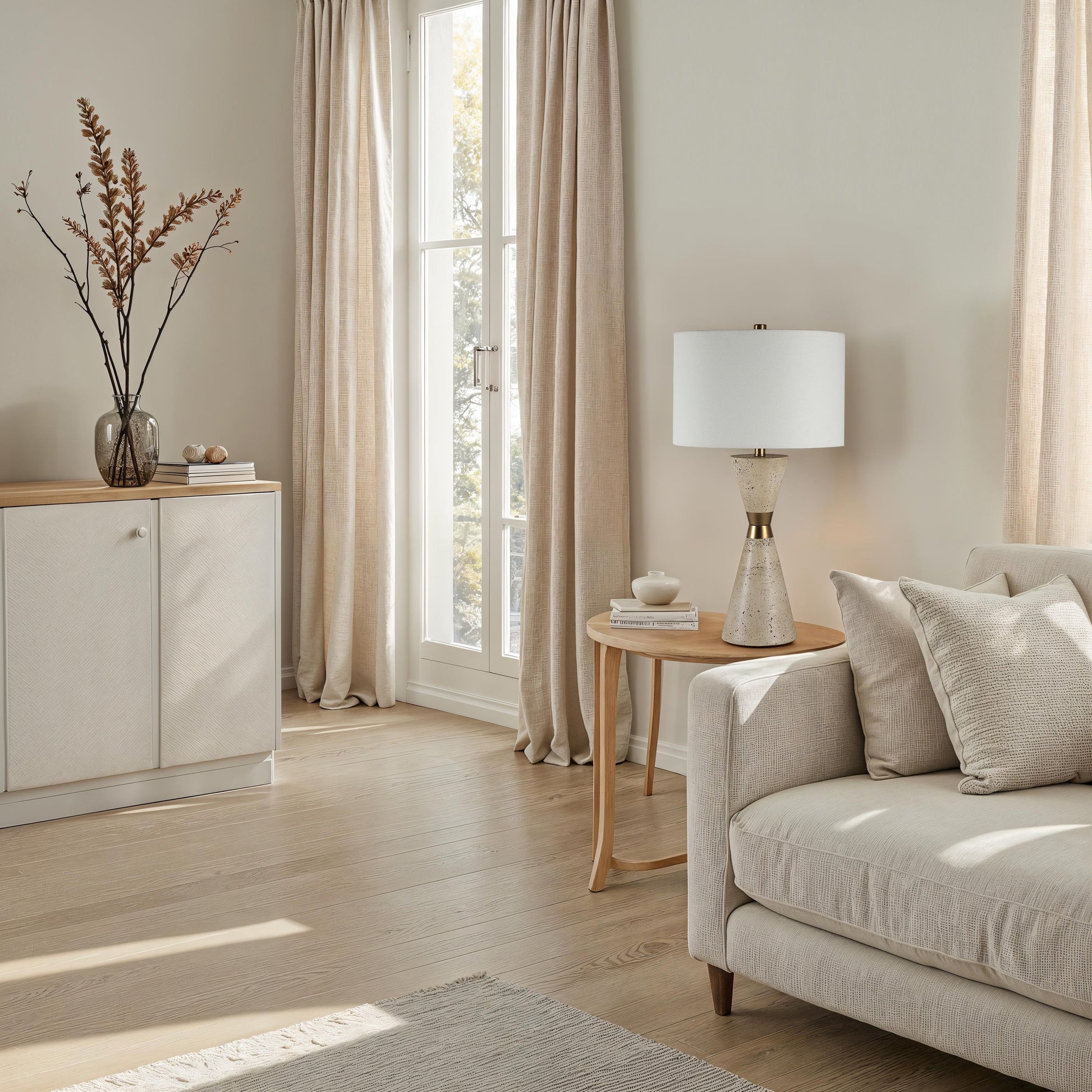 Veza 28.75" Travertine Table Lamp with Bronze Details-Table Lamp-DECOROLALA