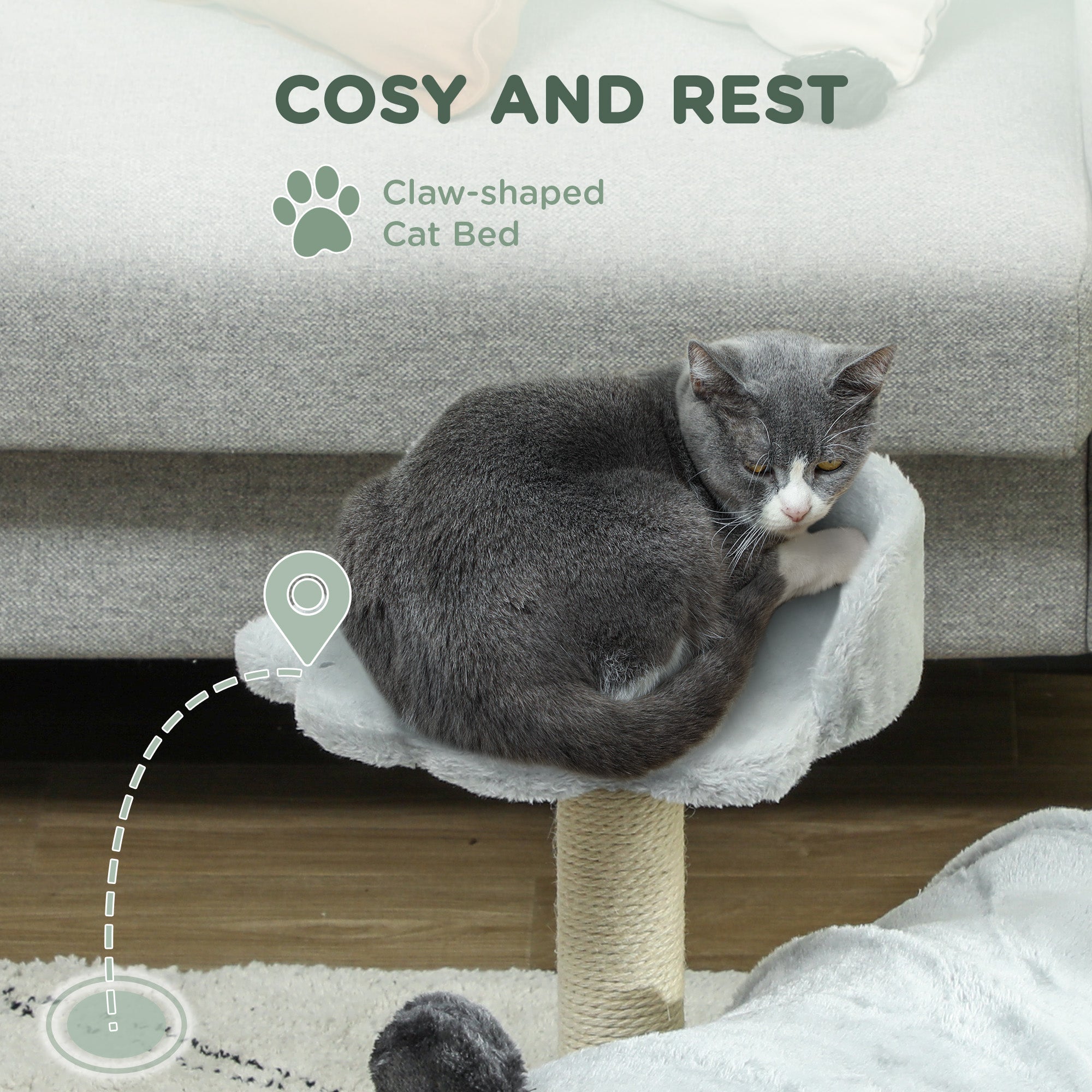 18.5" Small Cat Tree, Compact Cat Tower with Tunnel, Scratching Post, Plush Bed, Dangling Ball, for Indoor Use, Grey