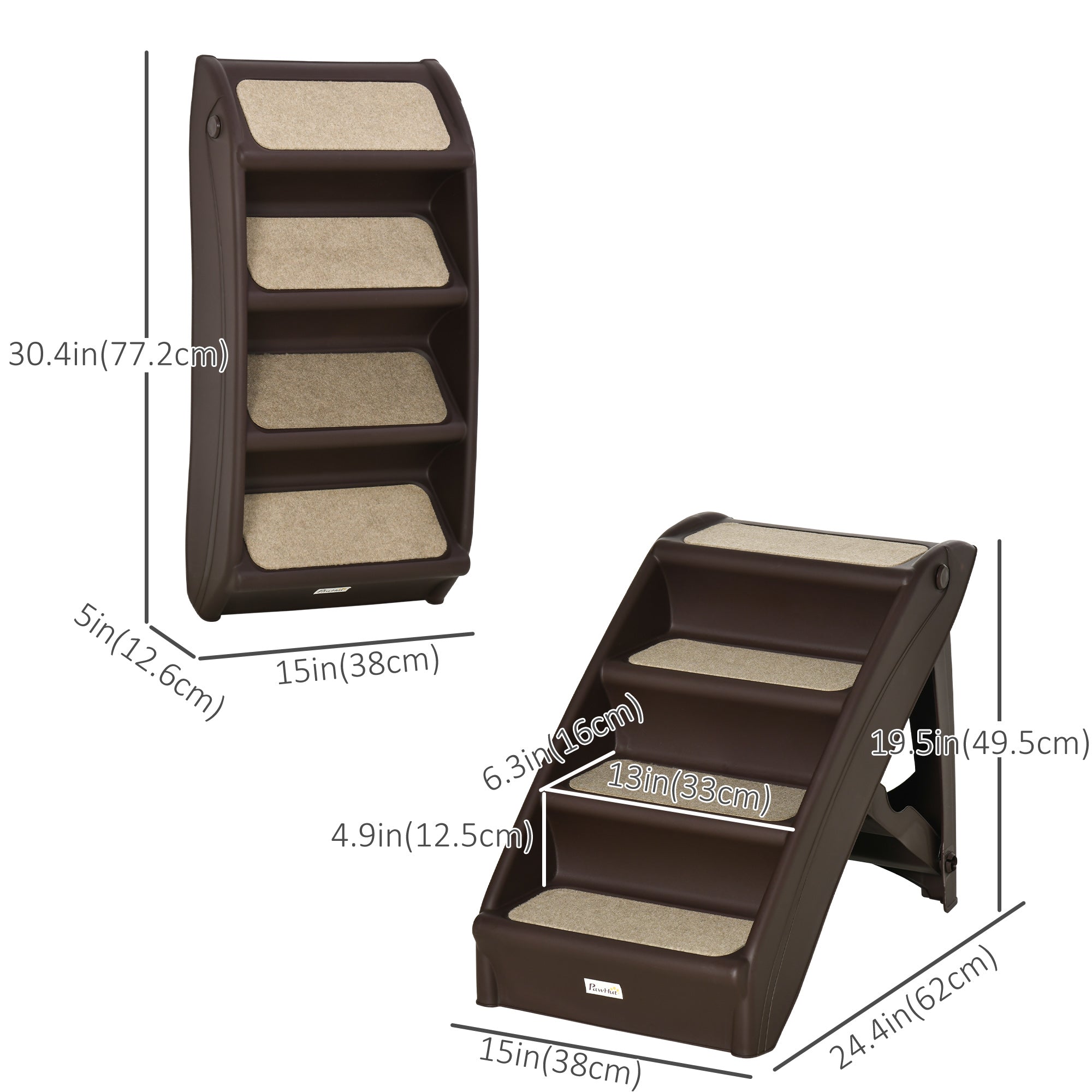 Escalier portable pour animaux à 4 niveaux, rampe pliable pour chiens, marches légères pour chats, avec tapis souples antidérapants, pour lit haut et canapé, jusqu’à 20 kg, brun foncé