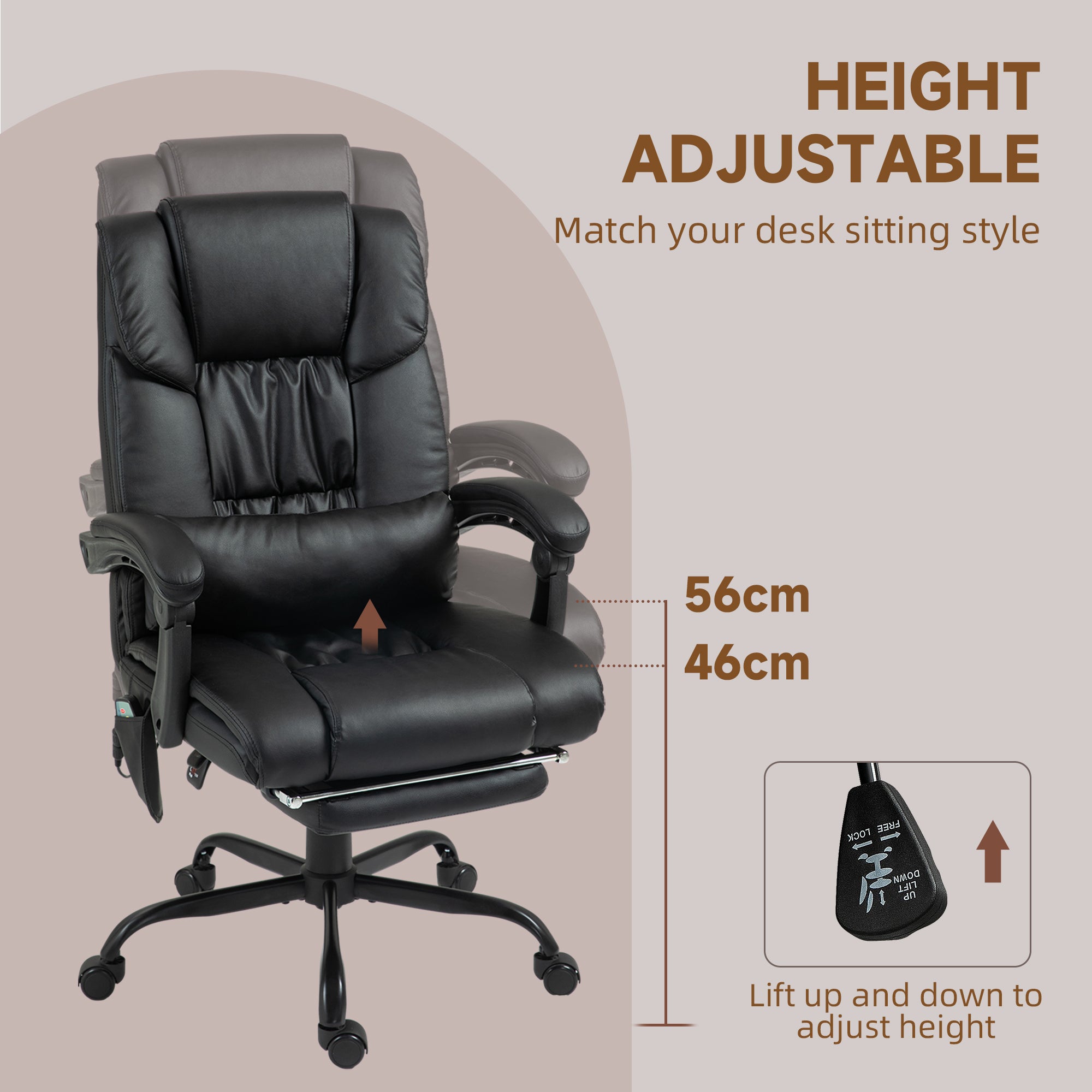 Vibration Massage Office Chair - Black Reclining-DECOROLALA