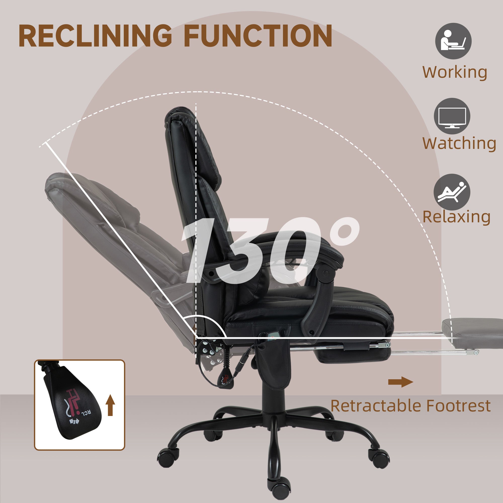 Vibration Massage Office Chair - Black Reclining-DECOROLALA