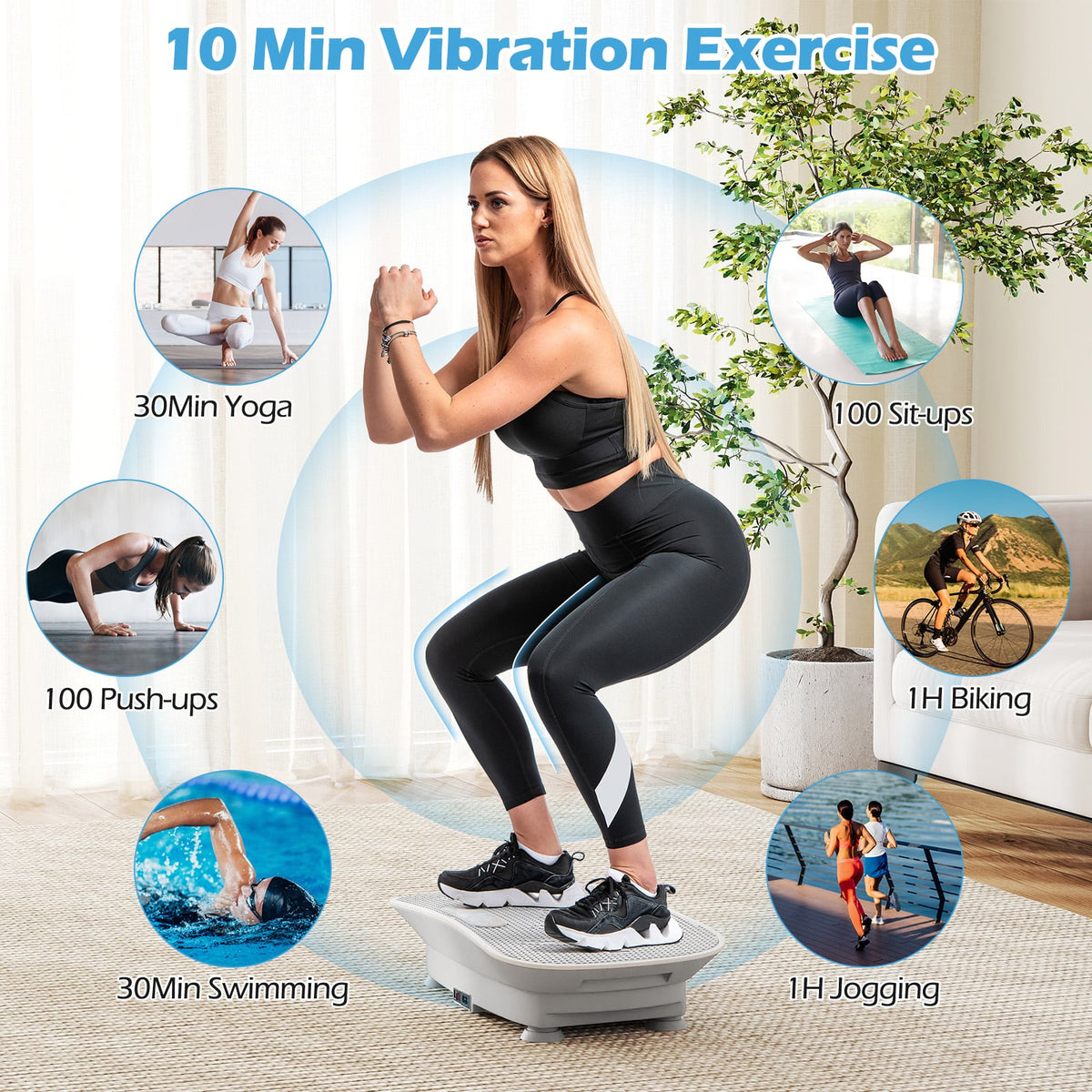 Vibration Plate Exercise Machine for Lymphatic Drainage and Weight Loss with 10 Speed Intensities-Gray-Vibration Exercise Machines-DECOROLALA