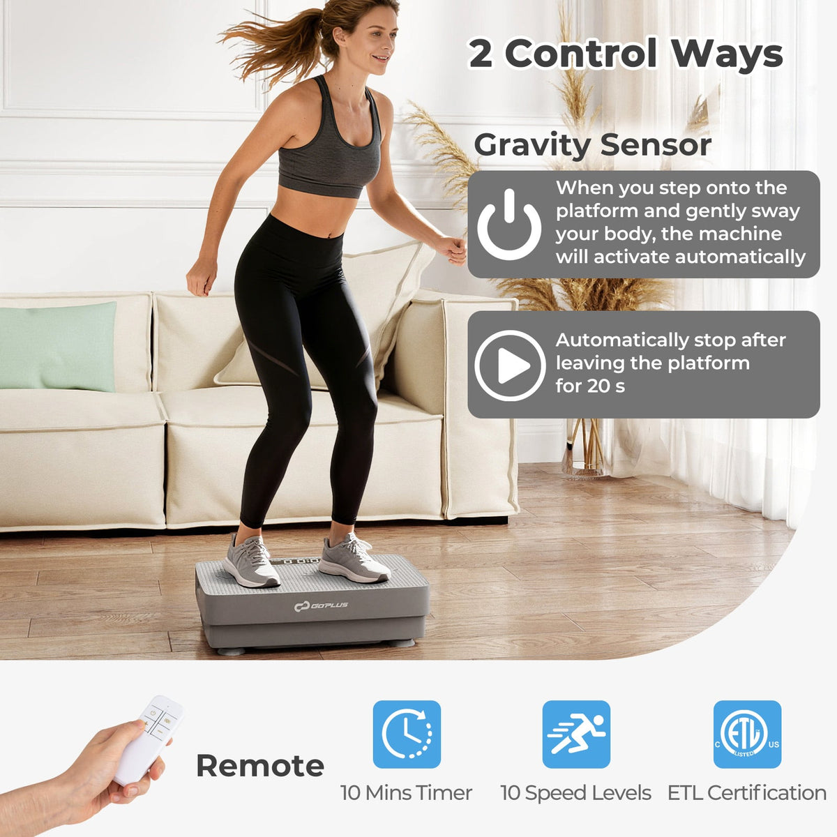 Vibration Plate Exercise Machine with Gravity Sensor and Remote Control for Home Gym-Gray-Vibration Exercise Machines-DECOROLALA