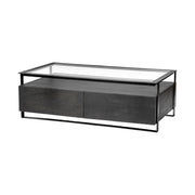 Vidro 54x30 Rectangular Glass Top Black Solid Wood Drawers & Black Frame Coffee Table-Coffee Tables-DECOROLALA