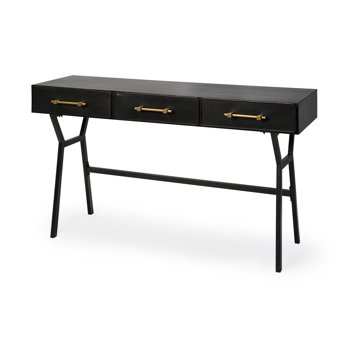 Vince 51L x 18W Black Metal W/Gold Accents 3 Drawer Office Desk-Office-DECOROLALA