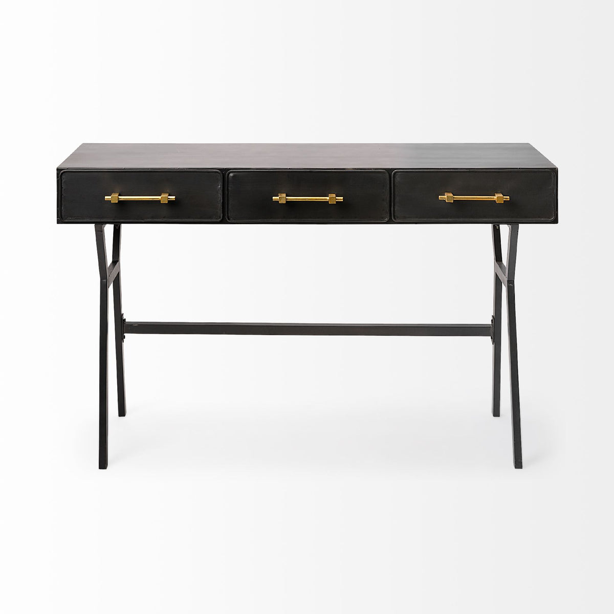 Vince 51L x 18W Black Metal W/Gold Accents 3 Drawer Office Desk-Office-DECOROLALA