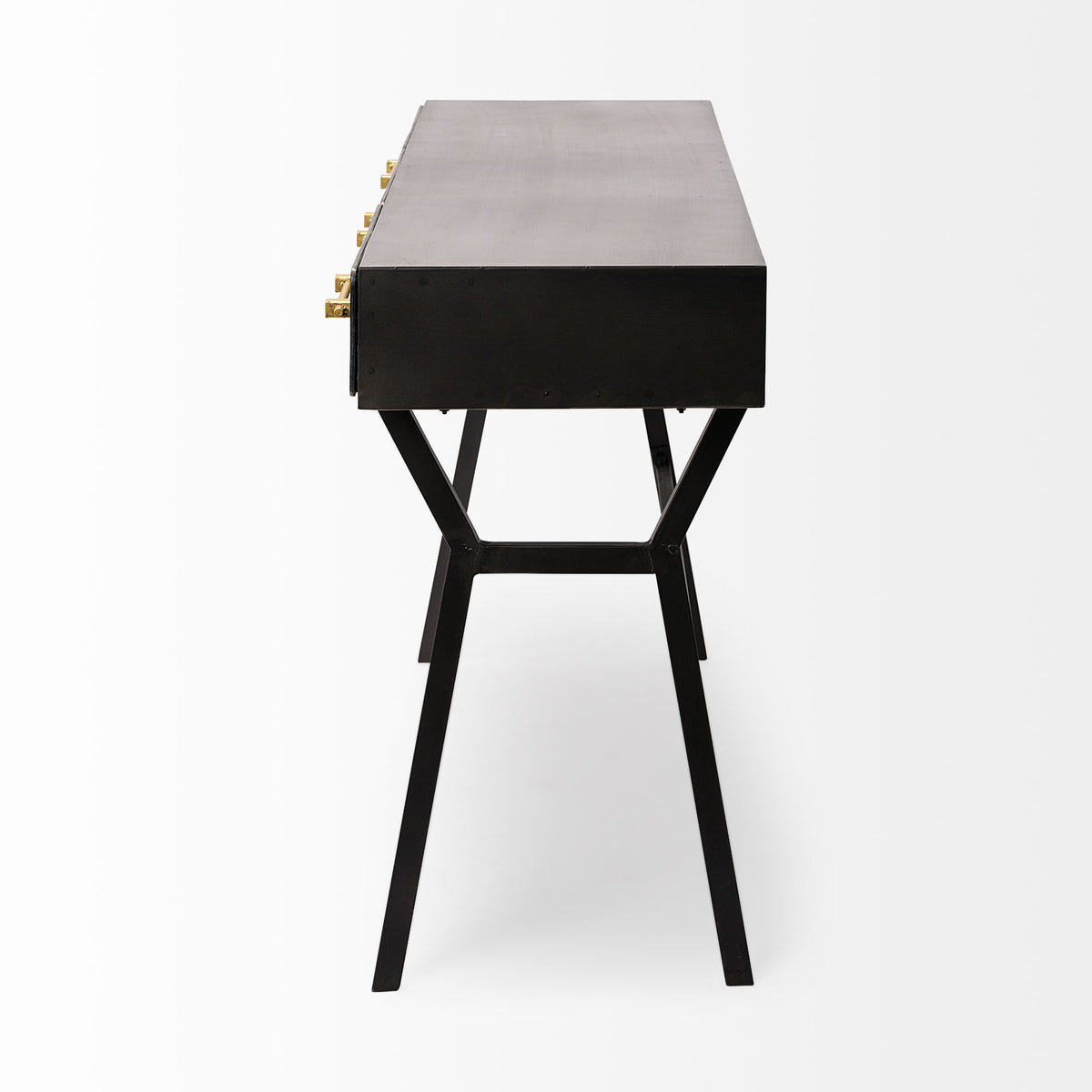 Vince 51L x 18W Black Metal W/Gold Accents 3 Drawer Office Desk-Office-DECOROLALA