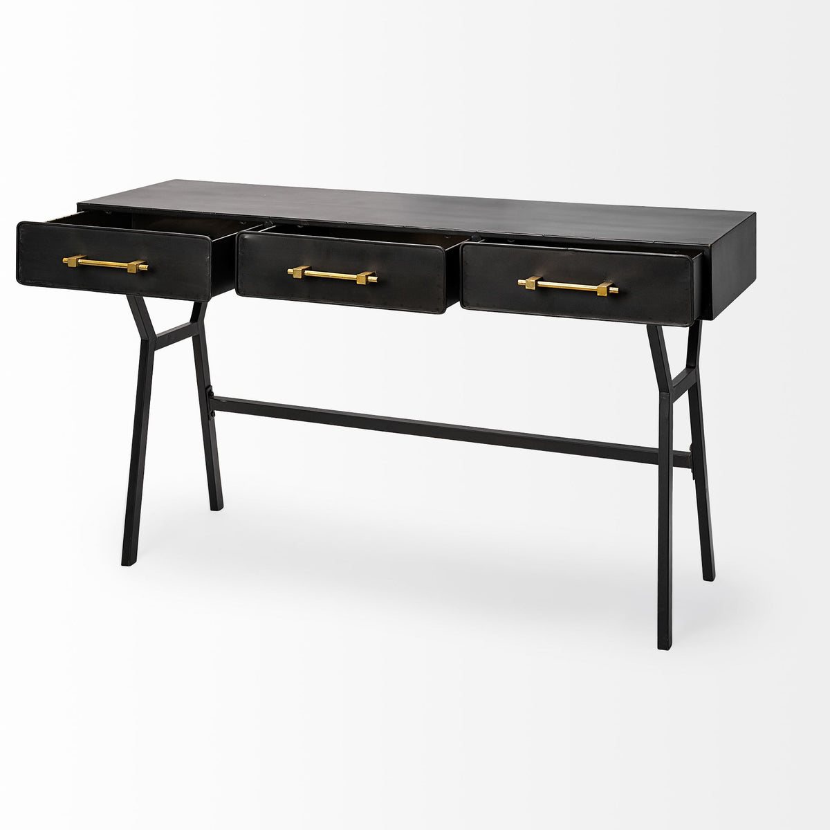 Vince 51L x 18W Black Metal W/Gold Accents 3 Drawer Office Desk-Office-DECOROLALA