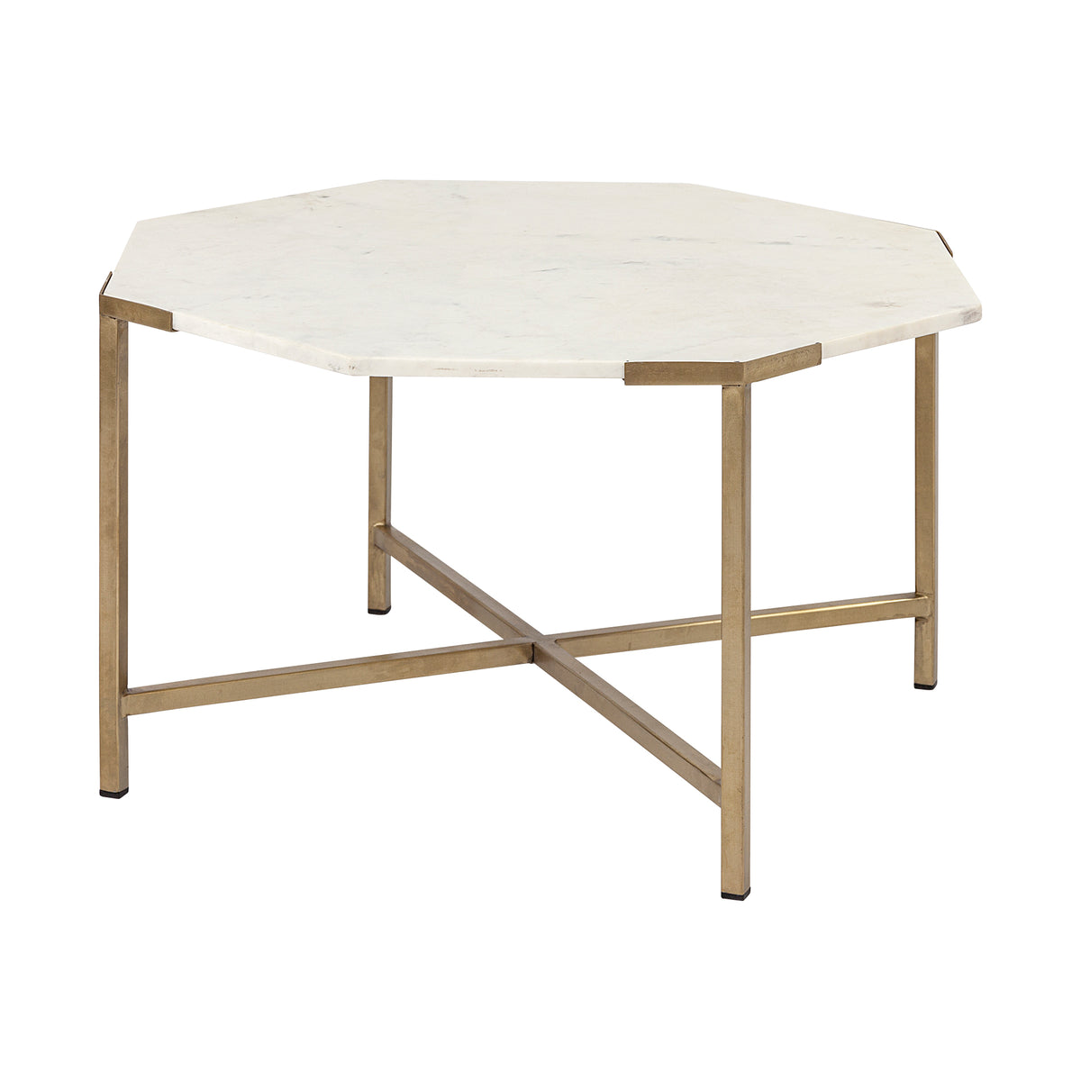 Vincent 33" Octagonal White Marble Tabletop w/ Gold Metal Base Coffee Table-Coffee Tables-DECOROLALA