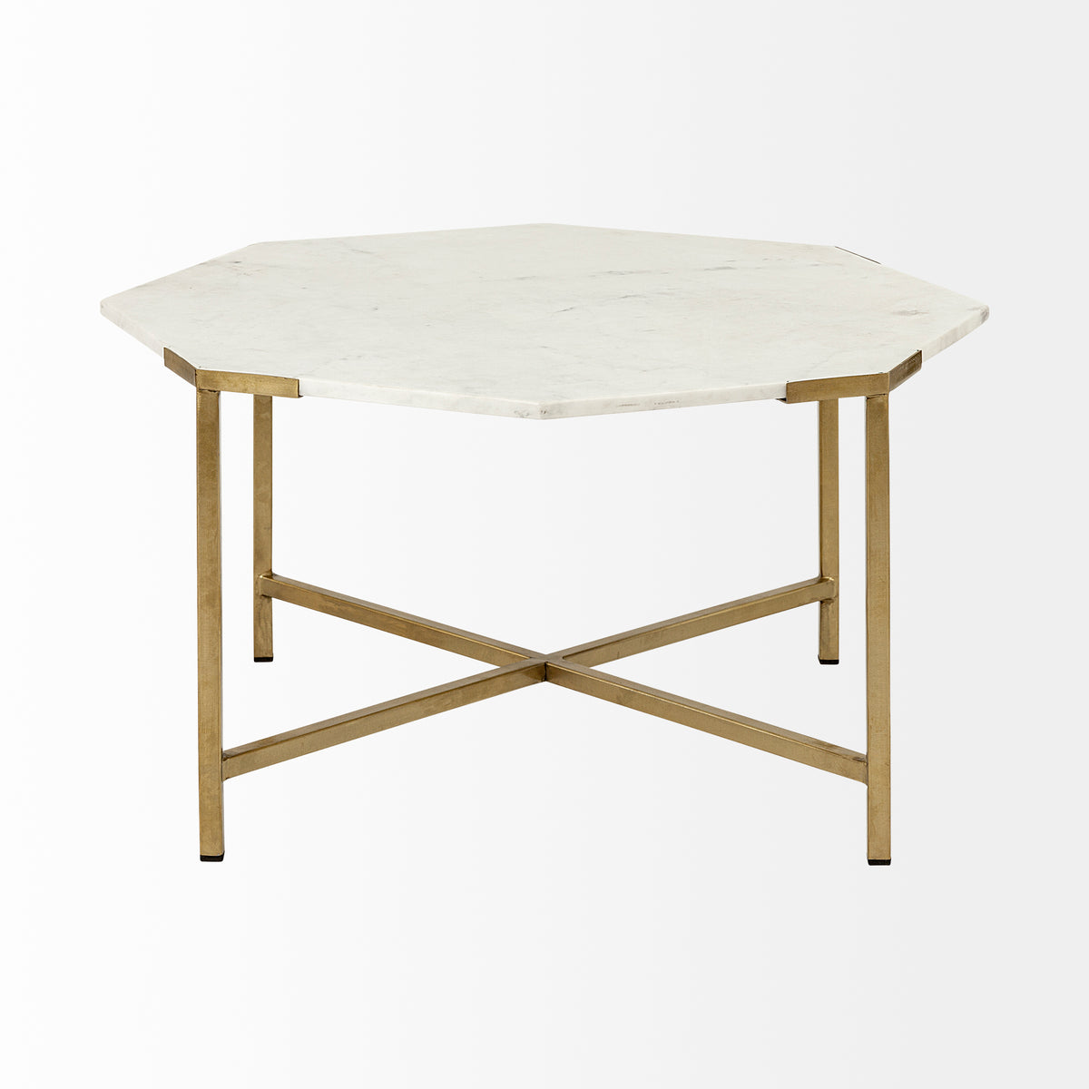 Vincent 33" Octagonal White Marble Tabletop w/ Gold Metal Base Coffee Table-Coffee Tables-DECOROLALA