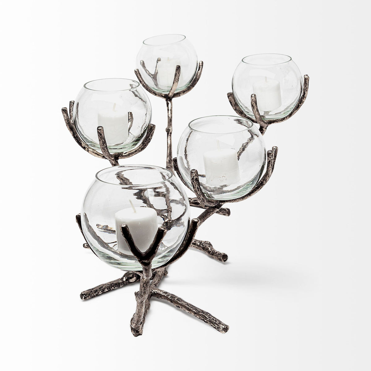 Vine I Distressed Metal Creeper Five Candle Table Candle Holder-Table Candle Holders-DECOROLALA
