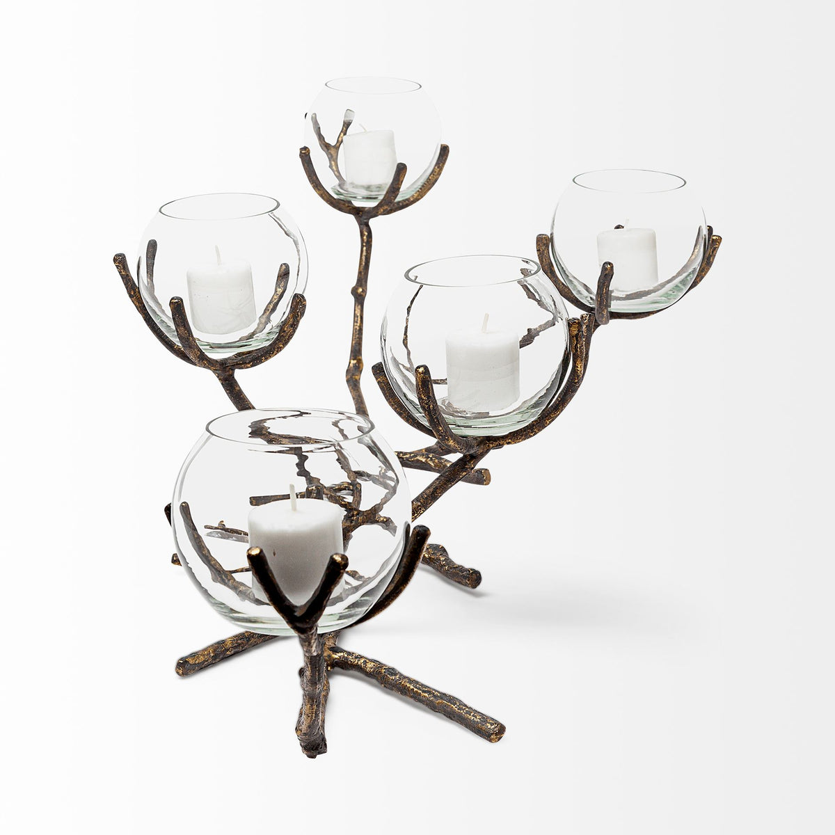 Vine I Distressed Metal Creeper Five Candle Table Candle Holder-Table Candle Holders-DECOROLALA