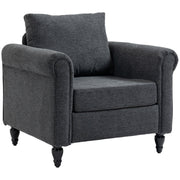 Vintage Armchair, Dark Grey, Rolled Arms, Rubber Wood Legs-DECOROLALA