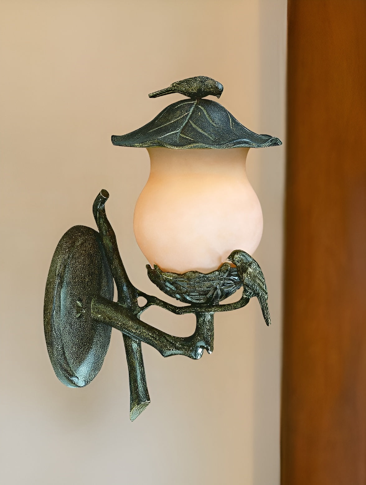 Vintage Black and Gold Bird Detail Lantern Wall Light-Outdoor Lighting-DECOROLALA
