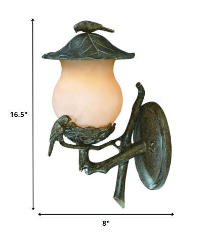 Vintage Black and Gold Bird Detail Lantern Wall Light-Outdoor Lighting-DECOROLALA
